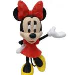 Statuetta Minnie Mouse in resina rossa con fiocco a pois bianchi e braccio alzato in saluto