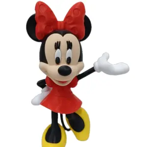 Statuetta Minnie Mouse in resina rossa con fiocco a pois bianchi e braccio alzato in saluto