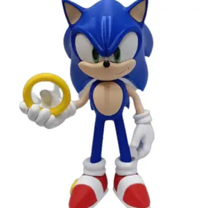 Statuetta Sonic the Hedgehog blu con scarpe rosse e anello dorato, stampa 3D in plastica