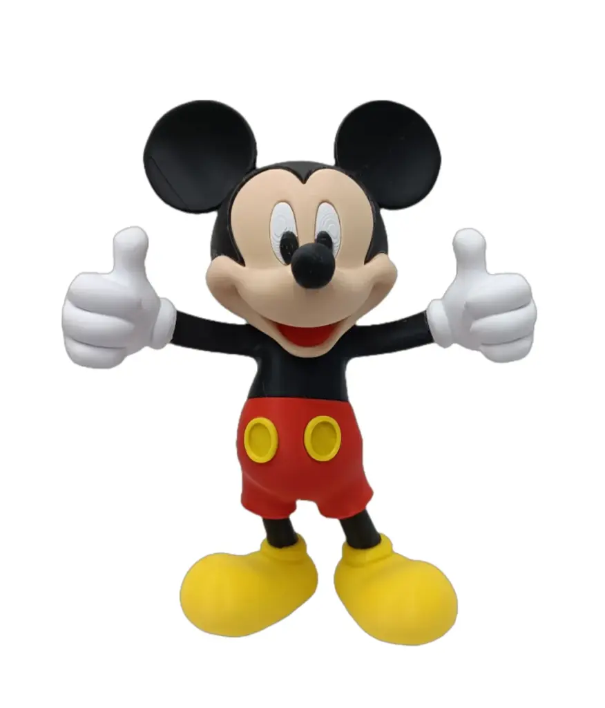 Statuetta topolino stampa 3d resina con pantaloncini rossi bottoni gialli e guanti bianchi