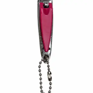 Tagliaunghie fucsia portachiavi in metallo cromato con catenella a sfere e moschettone