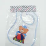 Bavetta neonato bianca con bordo azzurro, orsetto da marinaio con palla rossa e blu, scritta CALABRIA multicolore in confezione trasparente