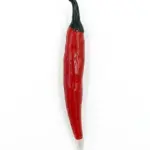 Penna a sfera rossa lucida modellata a forma di peperoncino allungato con picciolo nero ricurvo e punta bianca