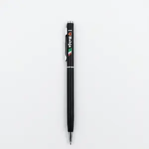 Penna a sfera nera con scritta I Love Bahja, cuore rosso e bandiera italiana tricolore, finiture cromate