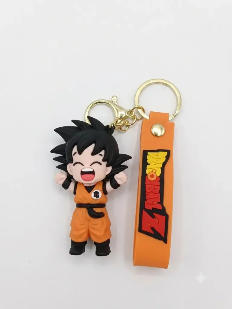 Portachiavi Son Goku chibi in PVC arancione, pendente strap Dragon Ball Z giallo rosso, anelli dorati