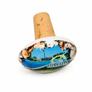 Tappo di sughero con base ovale stampata con immagine del Villaggio Bahja, piscina e conchiglie