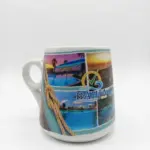 Tazza ceramica bianca con collage fotografico Bahja Villaggio Residence, piscine turchesi e palme
